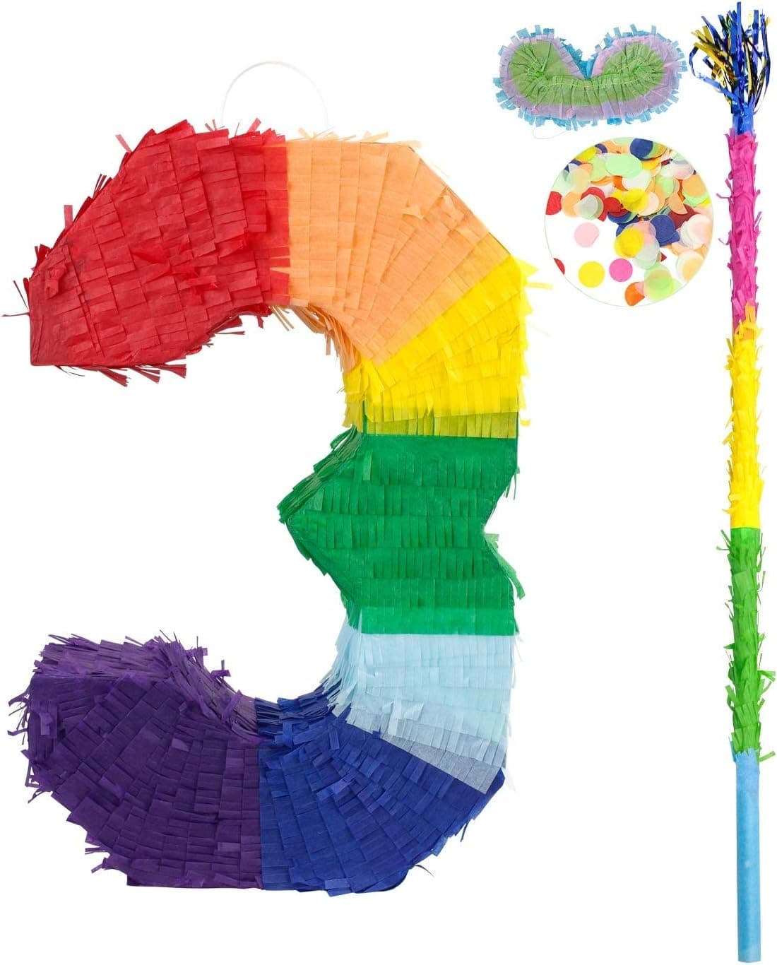 kaimei Number Pinata Small Pinata for Birthday Anniversary Celebration Decoration Theme Party Cinco de Mayo Fiesta Supplies with Stick Multicolor Colorful Pinata