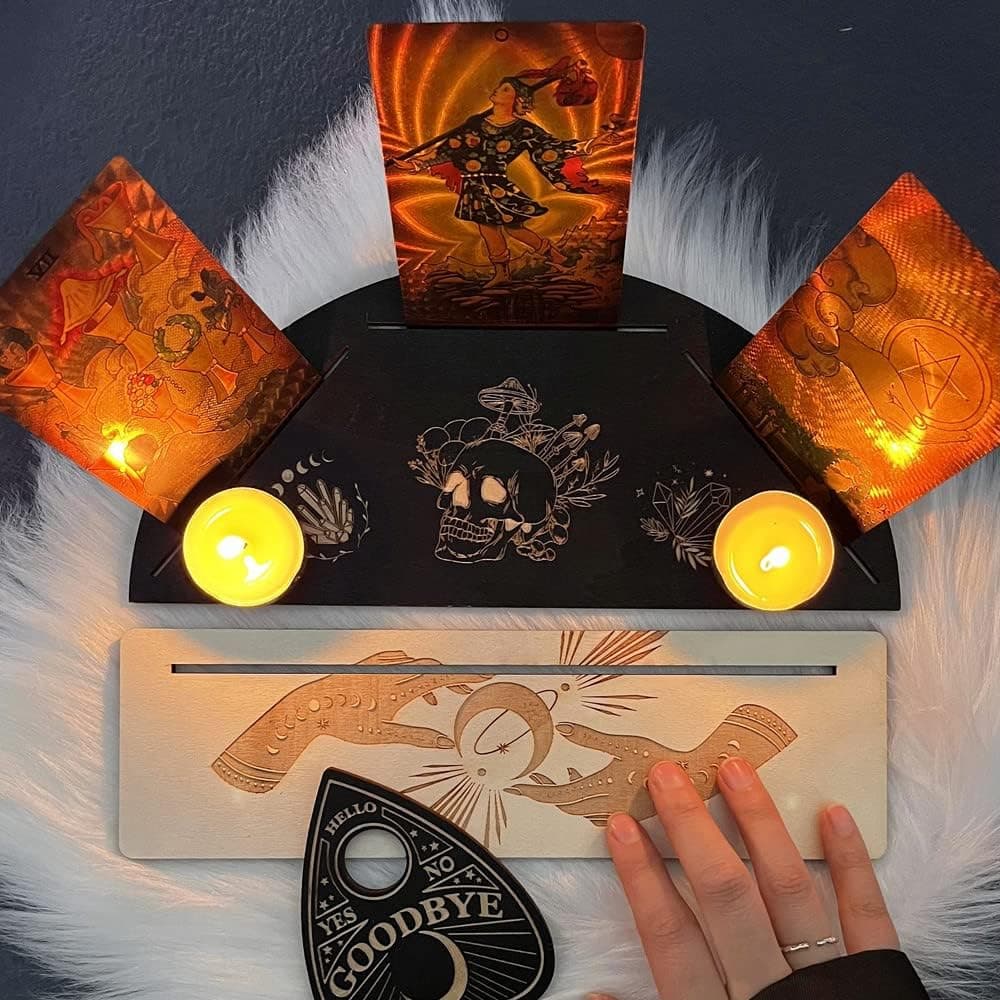 OKDOKEY Wooden Tarot Card Stand Kit(5pc set )| Oracle Card Holder | Witchcraft Divination Tools | Wood Tarot Card Altar Stand | Tarot Accessories | Wiccan Supplie | Witch Friends & family Gift—style 6