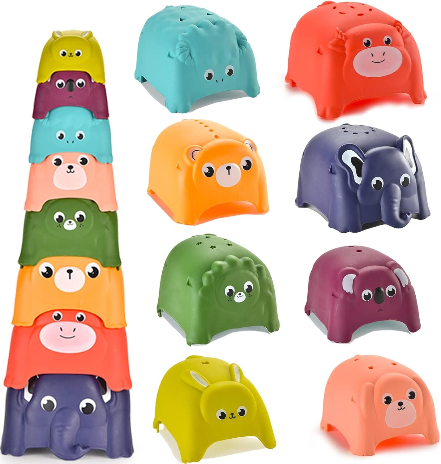 Hummigoo Animal Stacking Cups Bath Toys for Toddlers, 8PCS Nesting Cups Set for Boys & Girls 1-3, Montessori Toys for Toddlers 6-12 Months Play for Indoor/Outdoor/Bathtub/Beach
