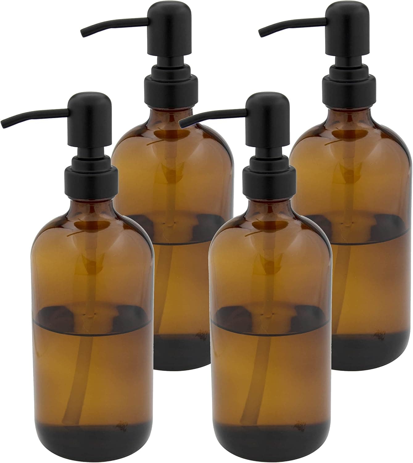 Kmass Kmax 4pack 16ounce Soap Dispenser Bottle with Silver Stainless Steel Pump Refillable Hand Soap Dispenser Bottle for Liquid Lotion Bathroom Kitchen Pump Bottle Dispenser(Brown)