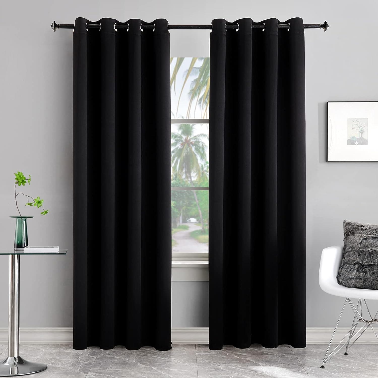 BERSWAY 99% Blackout Curtains & Drapes Panels 84 Inches Darkening Curtains - Thermal Insulated Curtain for Bedroom-Black 84 Inches Long Grommet Window Curtain 2 Panels Set, W 52" x L 84"
