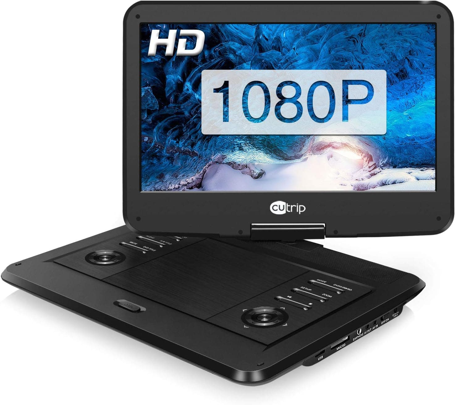 16" Ultra-HD Portable DVD Player 1080P IPS 14" Swivel Large Screen with Rechargeable Battery AV in/Out Support MP4 Video