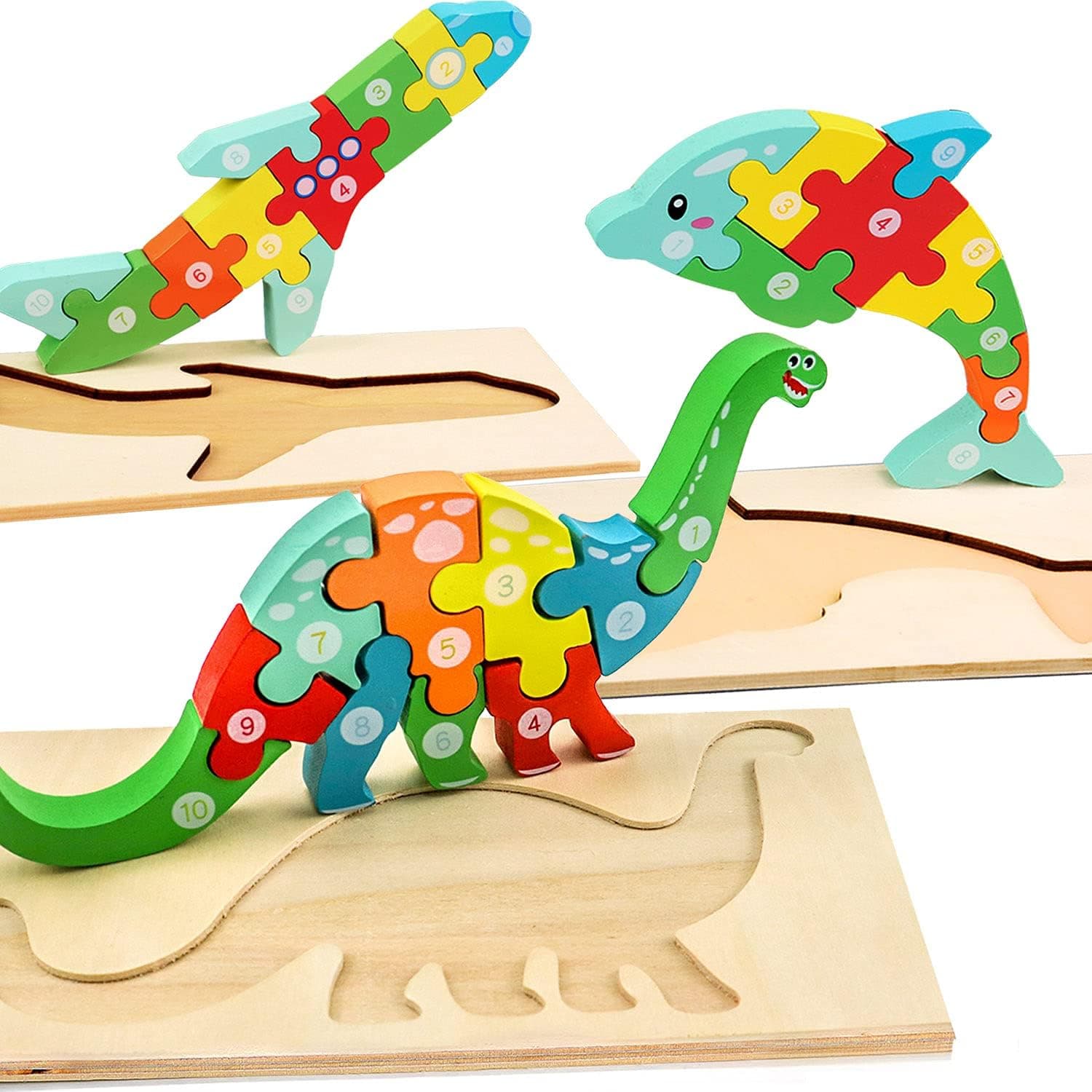 Wooden Toddlers Puzzles for Kids Ages 2-4, Montessori Toys Wooden Puzzles for Toddlers 2 3 4 Year Olds Early Educational Color Sorting Block Puzzles Gift for Boy and Girls (3 Pack)