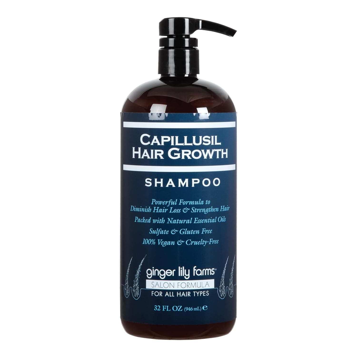 Ginger Lily Farms Salon Formula Capillusil Hair Growth Shampoo for All Hair Types, 100% Vegan & Cruelty-Free, 32 Fl Oz