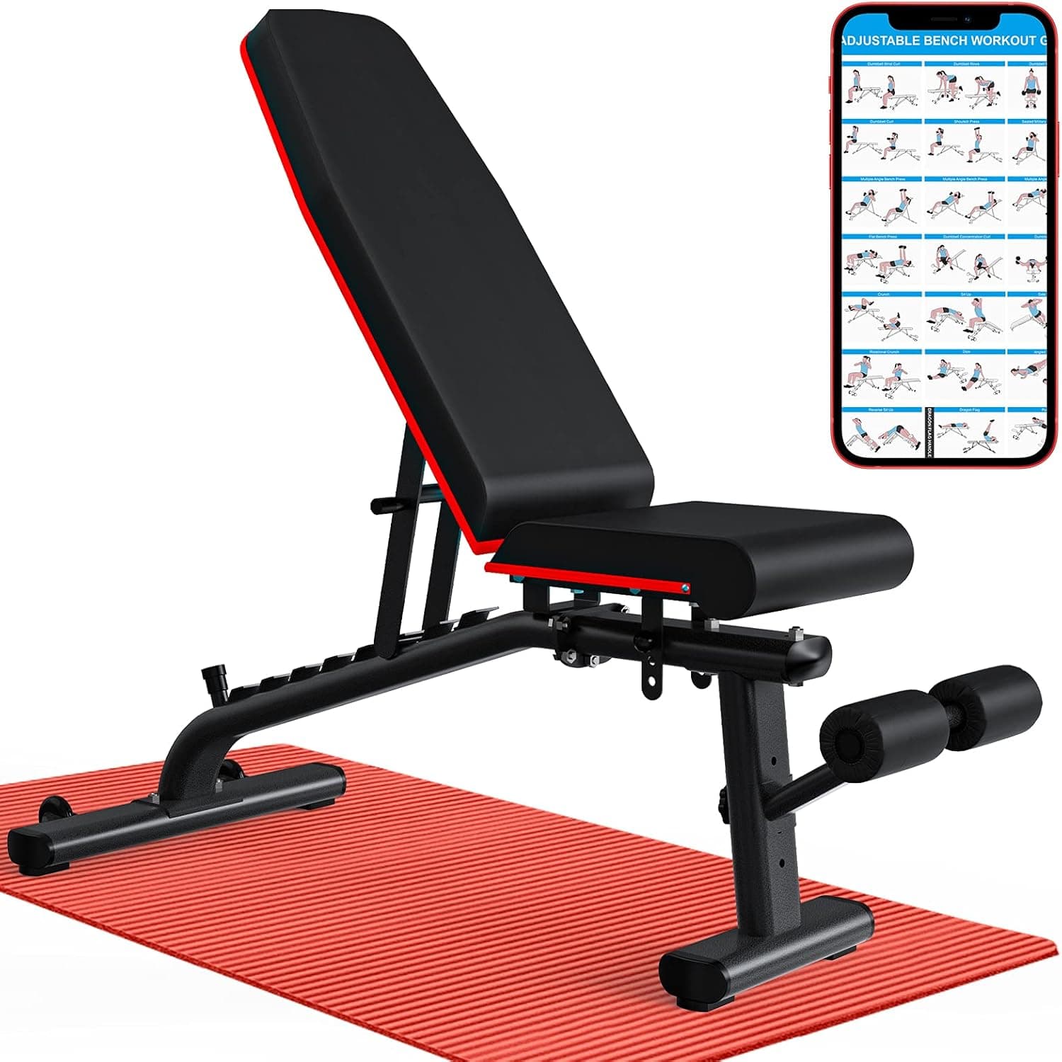 KingStone Workout Bench- Four-in-One Adjustable Weight Bench with Easy Installation, Strength Training Exercise Bench For Full Body Workout, Incline Decline Flat Press Workout Bench For Home Gym