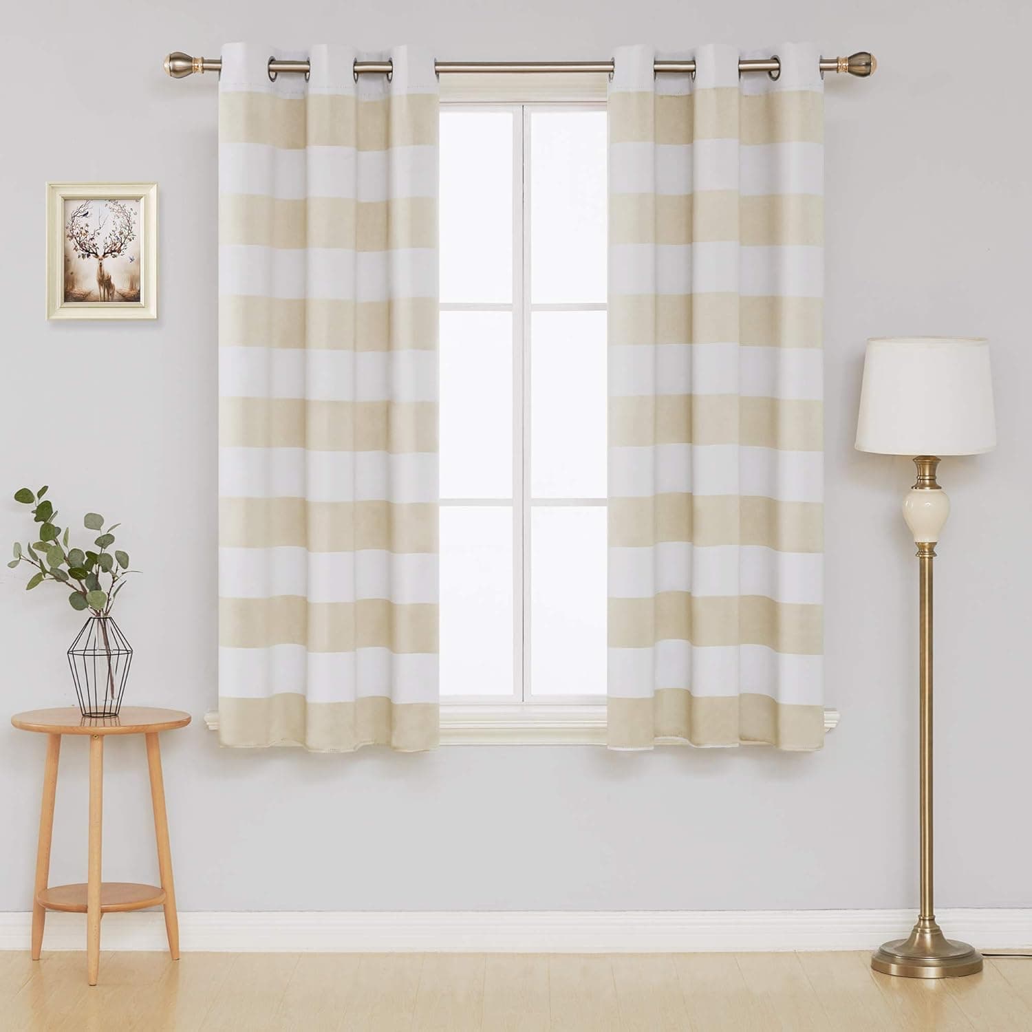 Deconovo Striped Light Blocking Curtains Energy Saving Grommet Curtains Room Darkening Panels for Kids Bedroom 42W X 54L Champagne 2 Panels