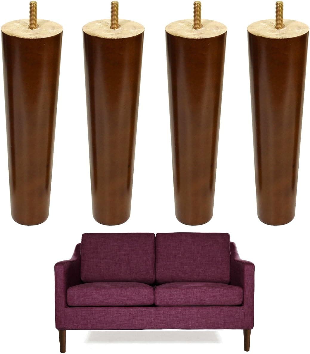 AORYVIC 8 inch Wood Sofa Legs Walnut Finished Furniture Feet Replacement Legs Pack of 4 M8 Bolt for Coffee Table IKEA Bed Sideboards Cupboard Dresser