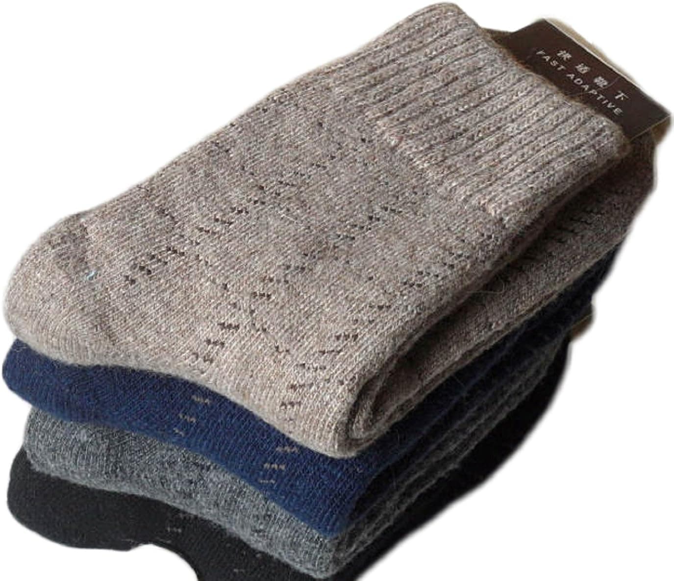 Lian LifeStyle Men's 4 Pairs Pack Extra Thick Wool Blend Socks stripped Size 7-10