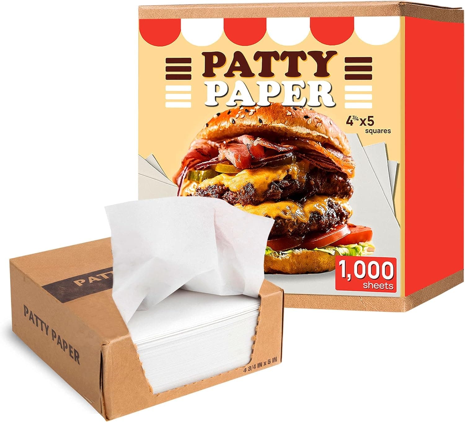 Restaurant-Grade Hamburger Patty Paper, 1000 4.75x5" Wax Paper Squares, Non-Stick Parchment Paper Sheets for Burger Press, Deli Cheese, Burgers, and Patties,Oven/Microwave/Freezer Safe (1,000 COUNT)