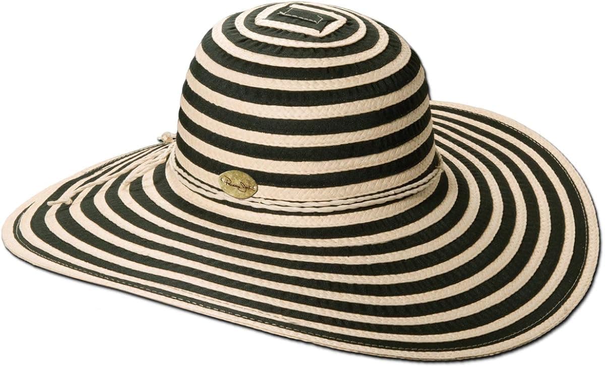 Women's Ribbon Toyo and Paper Braid Floppy Sun Hat with Sizing Tie, 5" Big Brim
