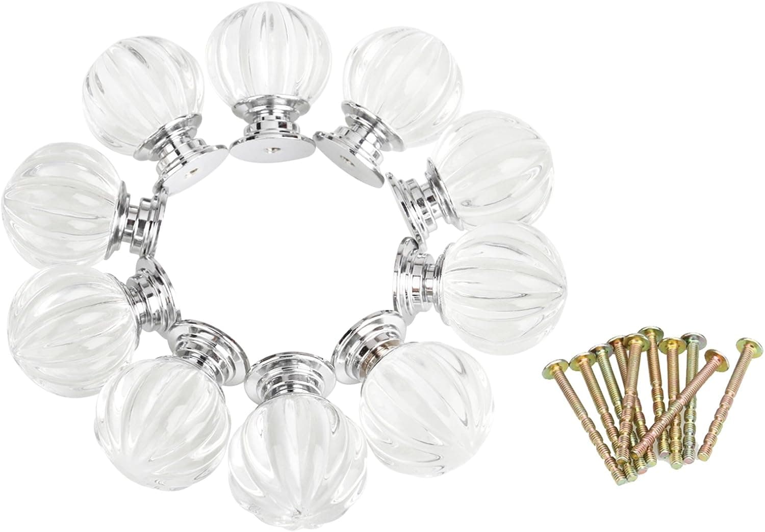 OTTFF 10 Pack dia. 30mm Pumpkin Knobs Clear Glass Cabinet Knobs for Kids Room Drawer Pull Girls Furniture Hardware Handle - Weight 30g
