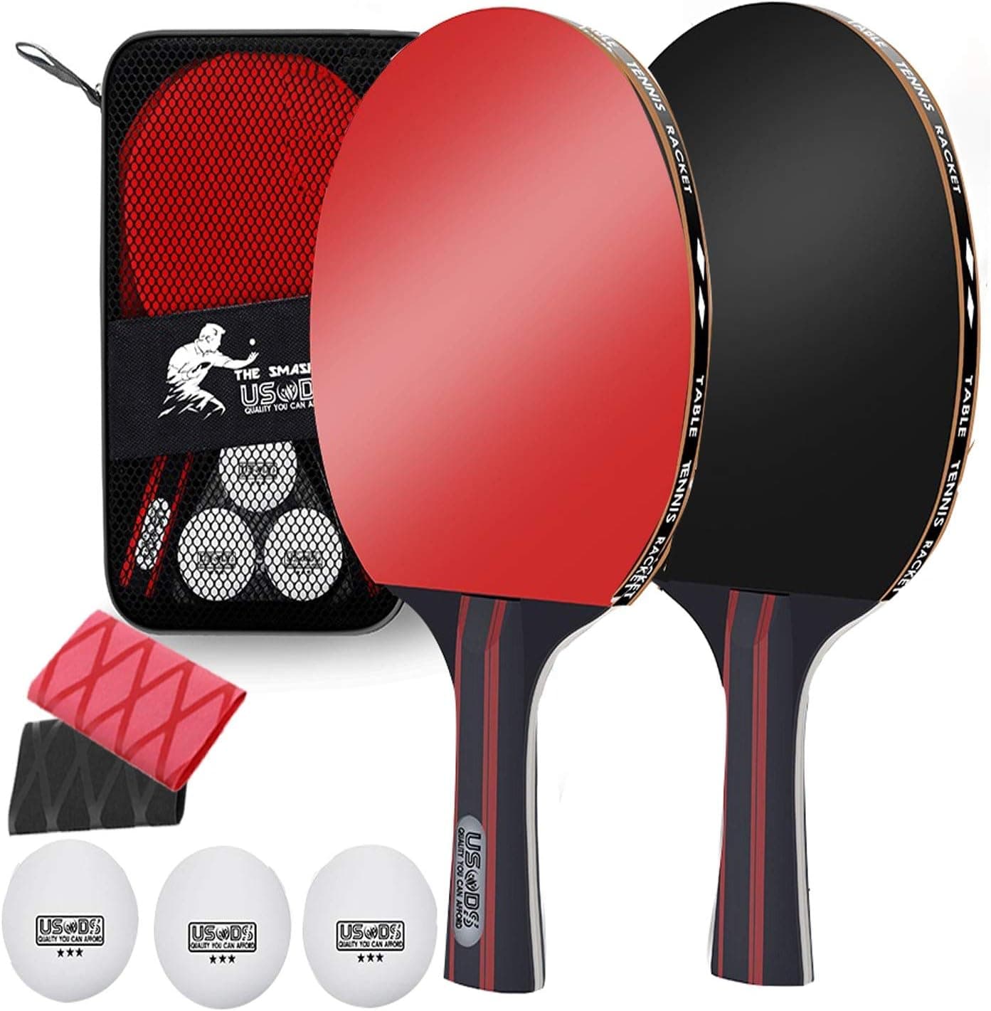 High standard Ping Pong Paddles Set, Pack of 2 Table Tennis Paddles and 3 Ping Pong Balls in a Quality case. A Perfect Paddle for Indoor and Outdoor Ping Pong Table.