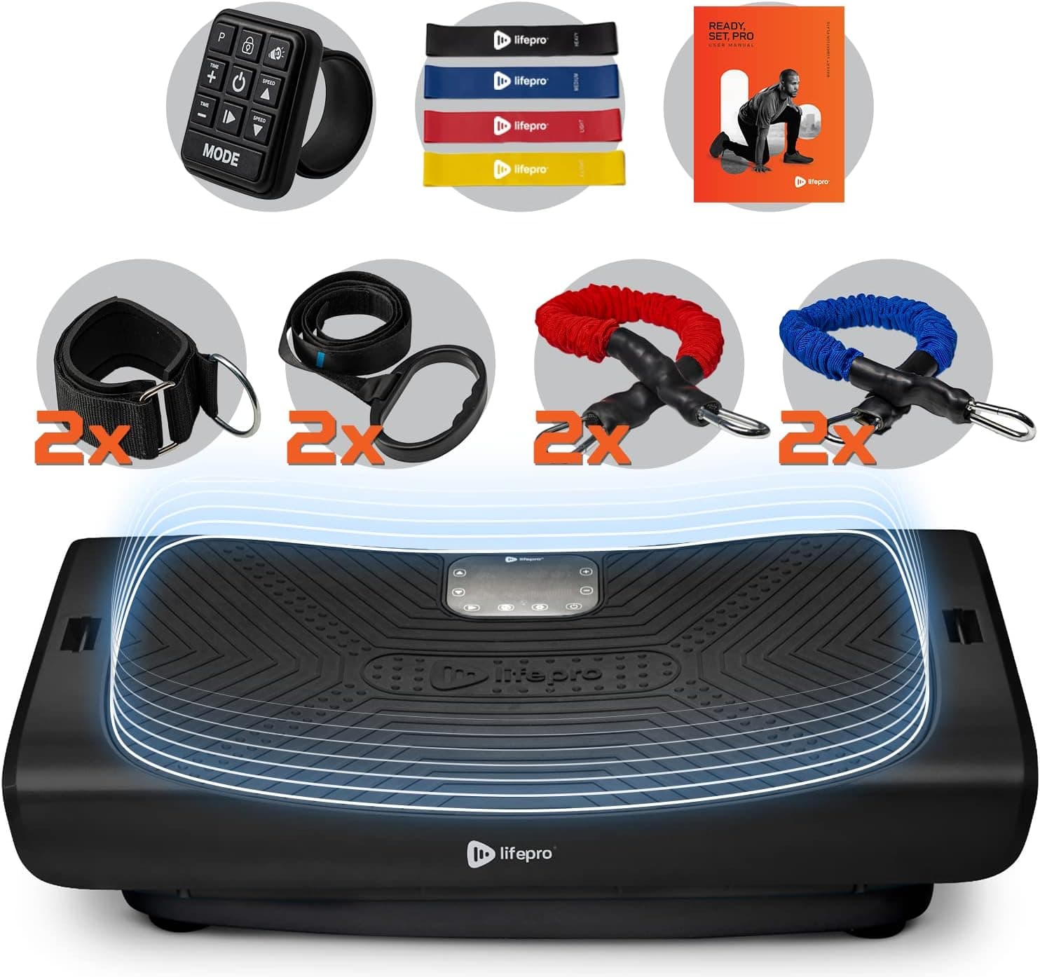 LifePro Rumblex 4D Pro Vibration Plate - Whole Body Vibration Platform Exercise Machine - Home Workout Equipment for Weight Loss, Toning & Wellness - Full Bundle of Bands, Straps & Accessories