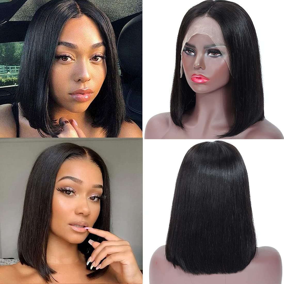Misoun Hair 13x4 Lace Front Wigs Human hair Brazilian Virgin Remy Straight Short Bob Wigs For Black Women Lace Frontal Wigs(8 inch,150% density)