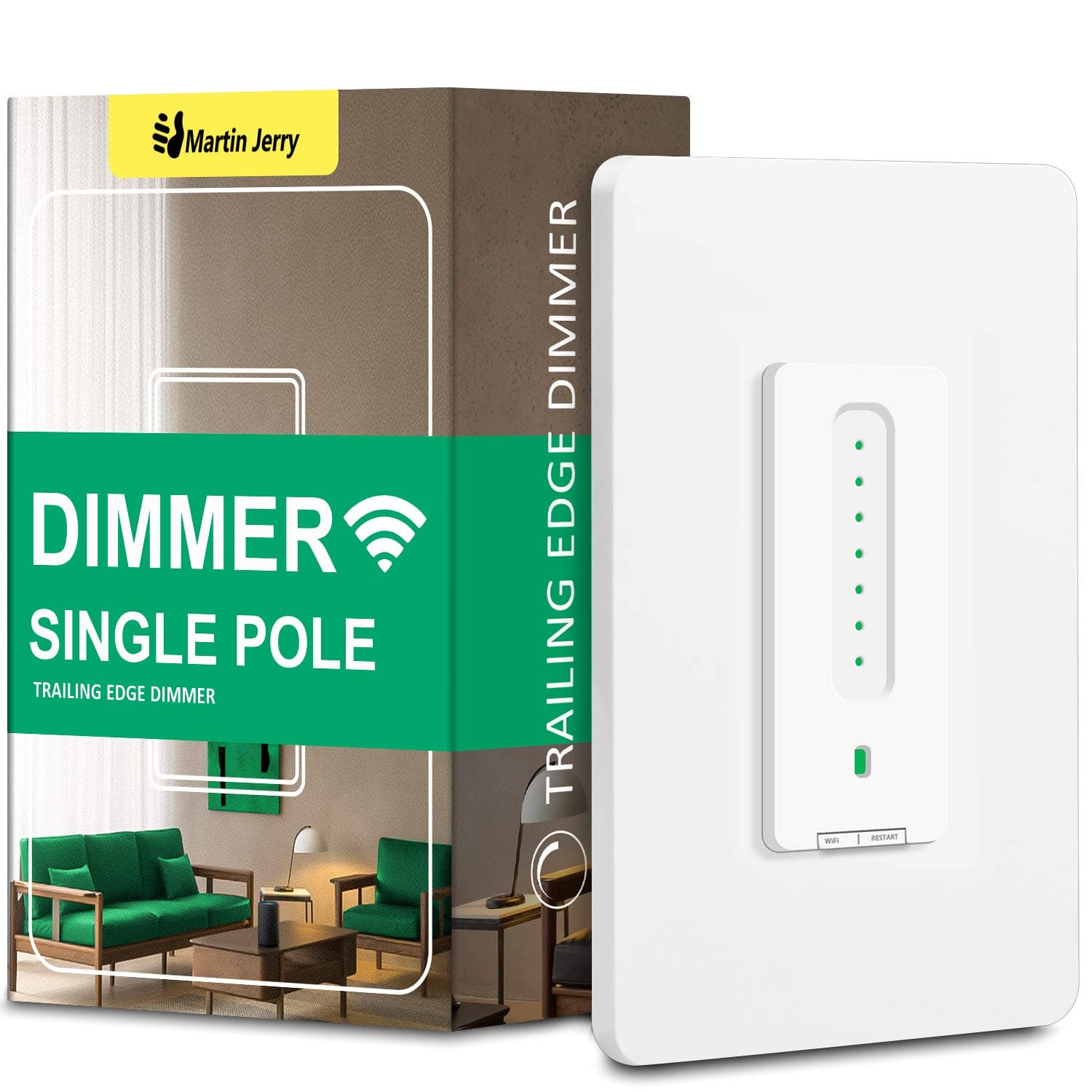 Smart Dimmer Switch by Martin Jerry | New, Trailing Edge Dimmer Light Switch, Voice Control by Alexa, Google Home, SmartLife App, Needs Neutral Wires, 2.4G WiFi Only