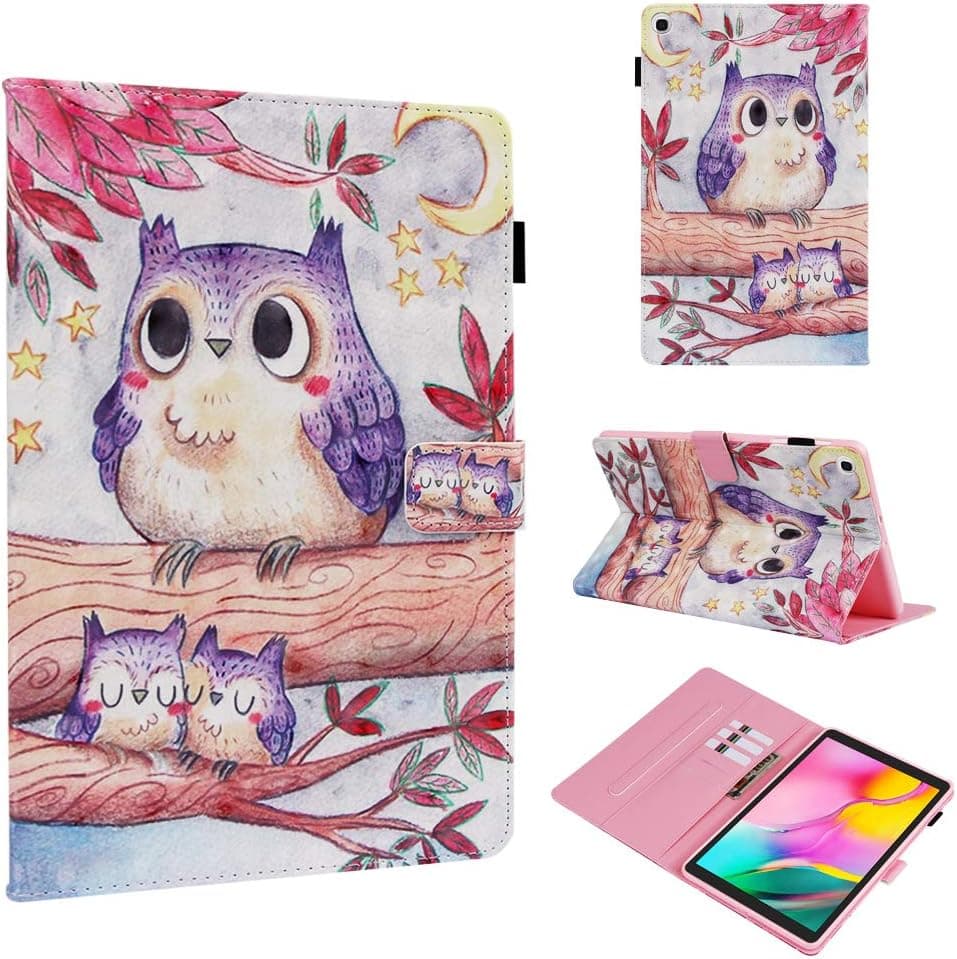 Galaxy Tab A 10.1 Case 2019 - Techcircle Slim PU Leather Multiple Angle Stand Case with Card Slots Shockproof Cover for Samsung Galaxy Tab A 10.1 Inch Tablet SM-T510/T515 2019 Release, Purple Owl