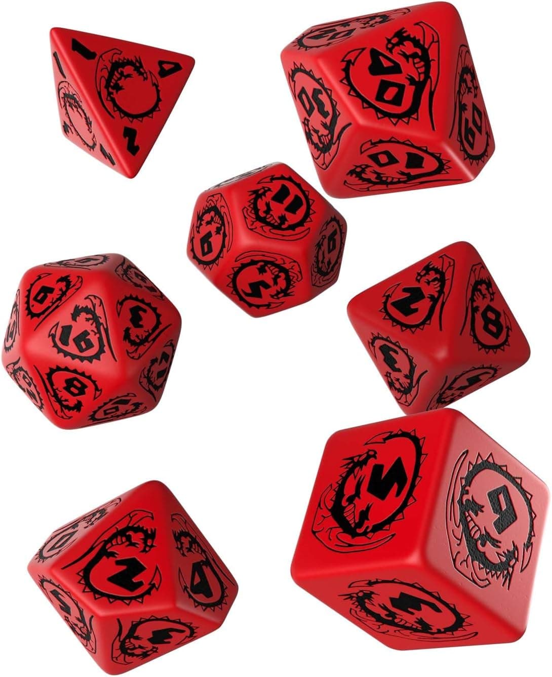 Q WORKSHOP Dragon red & Black RPG Ornamented Dice Set 7 Polyhedral Pieces
