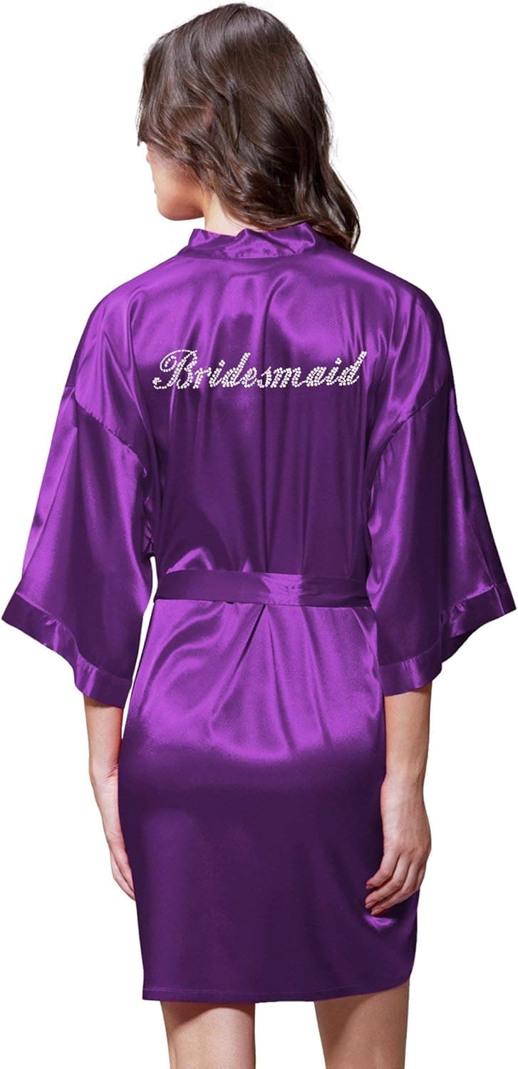 Turquaz Linen Rhinestone Bride Robe for Women Women's Satin Kimonoe for Bridesmaid and Bride Wedding Party