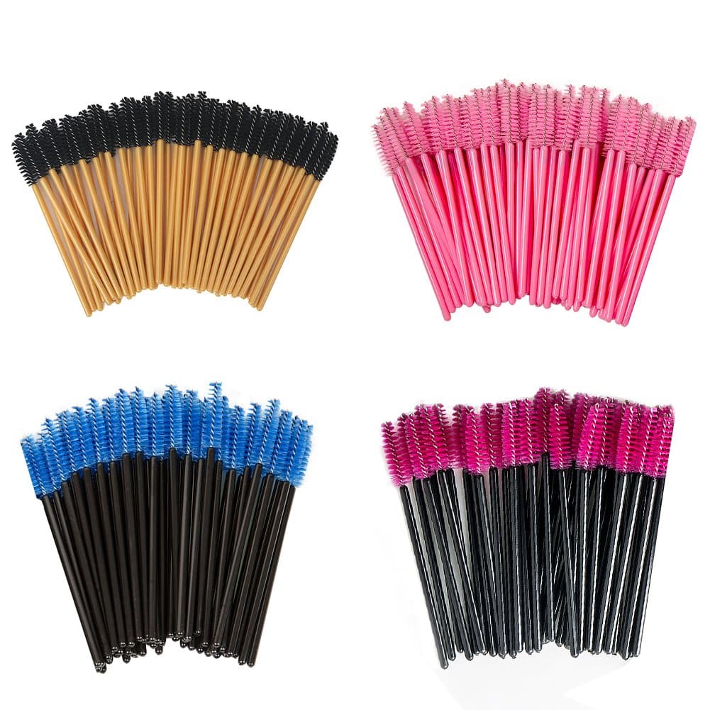 Shintop 200pcs Disposable Eyelash Brushes Kit, 4 Colors Eyelash Mascara Wands Makeup Applicators Kits