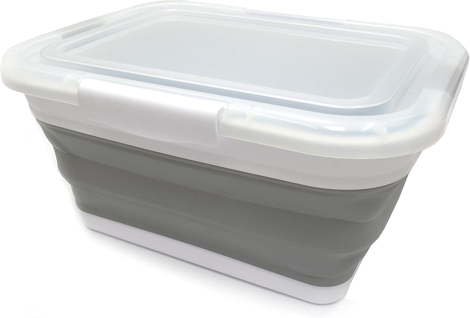 SAMMART 41L Collapsible Plastic Laundry Basket with Lid - Foldable Pop Up Storage Container/Organizer - Portable Washing Tub - Space Saving Hamper (Grey)