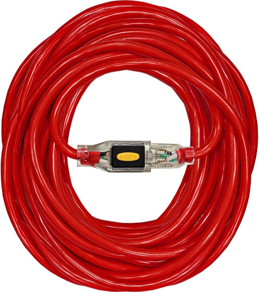 Serpentec 630-143100L30 Stay Plugged Lighted Locking Plug Indoor/Outdoor Extension Cord, 14/3 Gauge 100 ft., Red