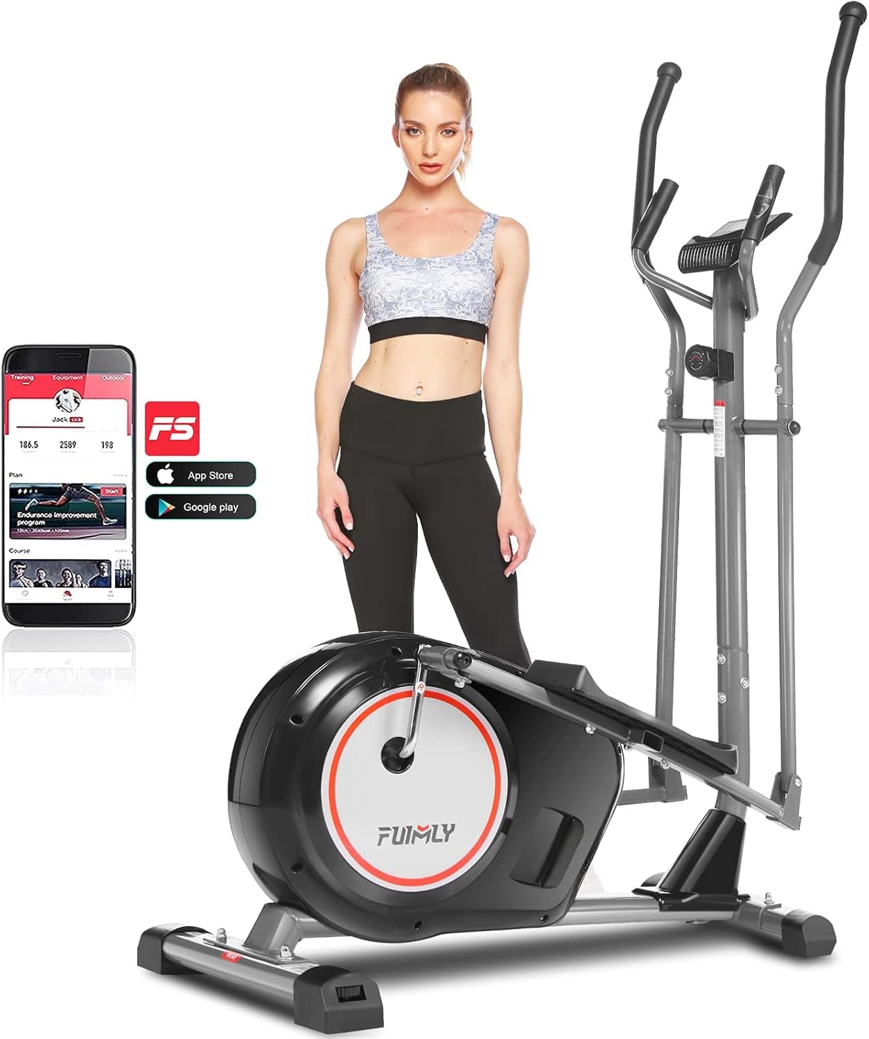 FUNMILY Elliptical Exercise Machine, Elliptical Machine for Home Use with LCD Monitor & Heart Rate Sensor, 10 Level Resistance Magnetic Elliptical Trainer Max 390 Lbs Weights Capacity
