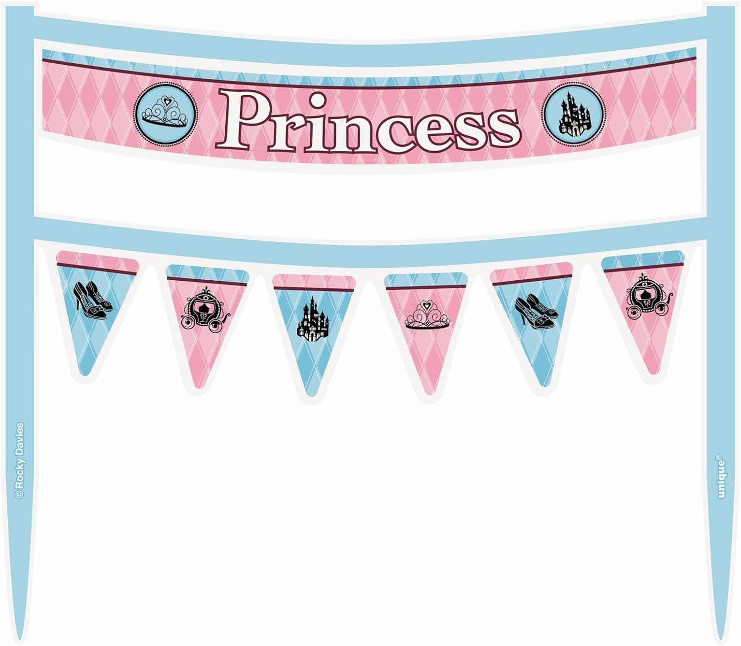 Unique Fairytale Princess Bunting Cake Topper | 8" x 6" | 1 Pc, 12', Multicolor