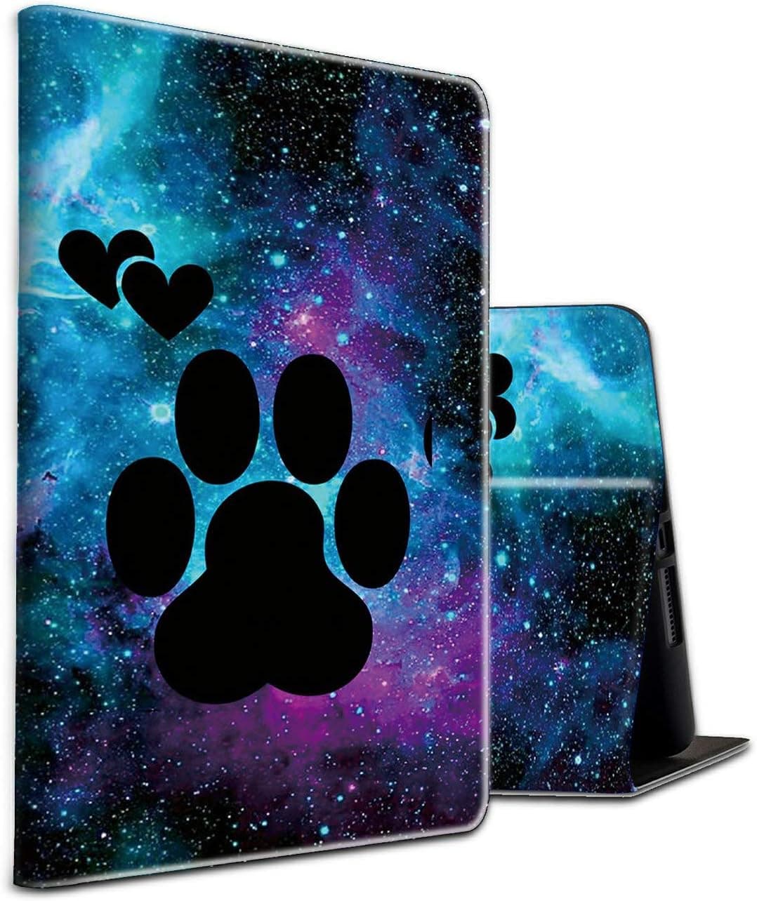 Skyfree Fire HD 10 Tablet Case 10.1 inch (2019/2017/2015 Release) Galaxy Dog Paw Shockproof Slim PU Leather Cover with Auto Sleep/Wake for All-New Amazon Kindle Fire 10 (9th/7th/5th Generation)