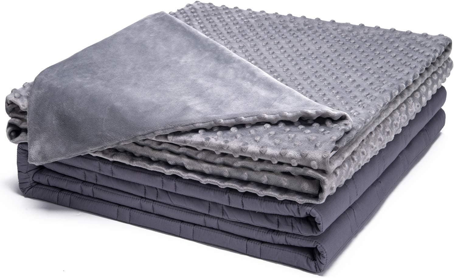 KPBLIS Weighted Blanket with Cover 15 lbs 48" x 72" for 130-170 lbs, Heavy Blanket with Smaller Pockets, Grey