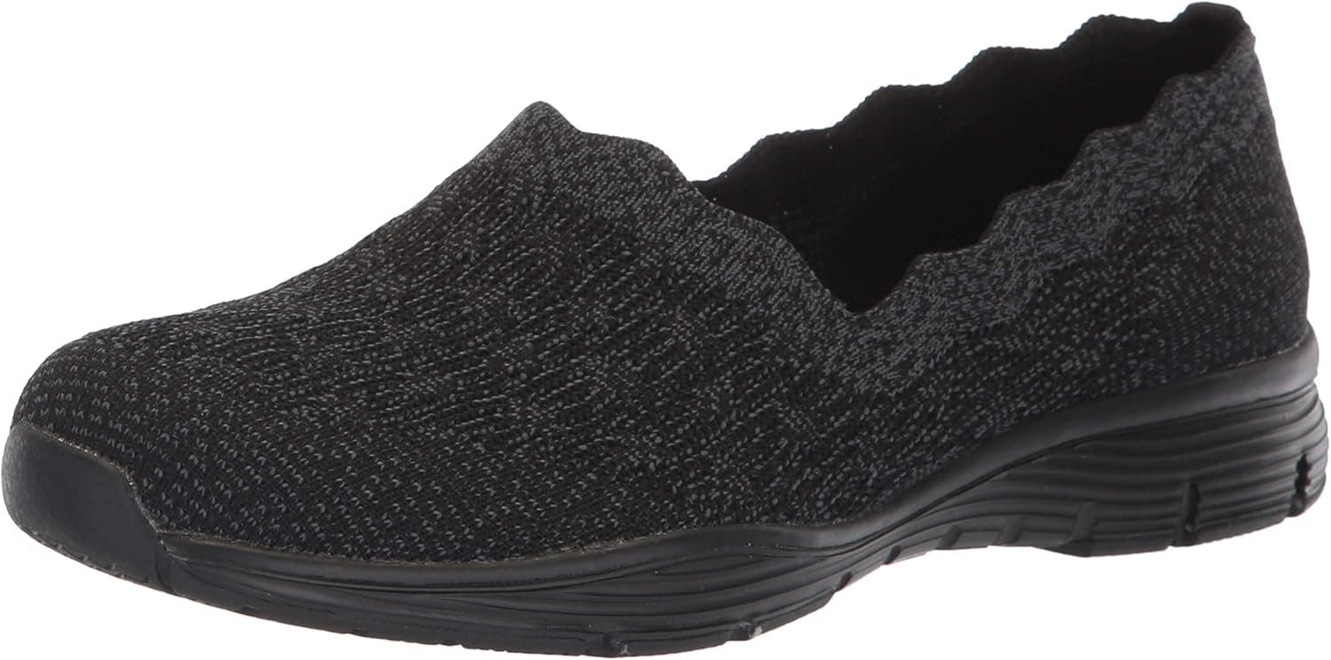 Skechers Women's Seager-Diamante-Engineered Knit Scallop Collar Slip on Loafer