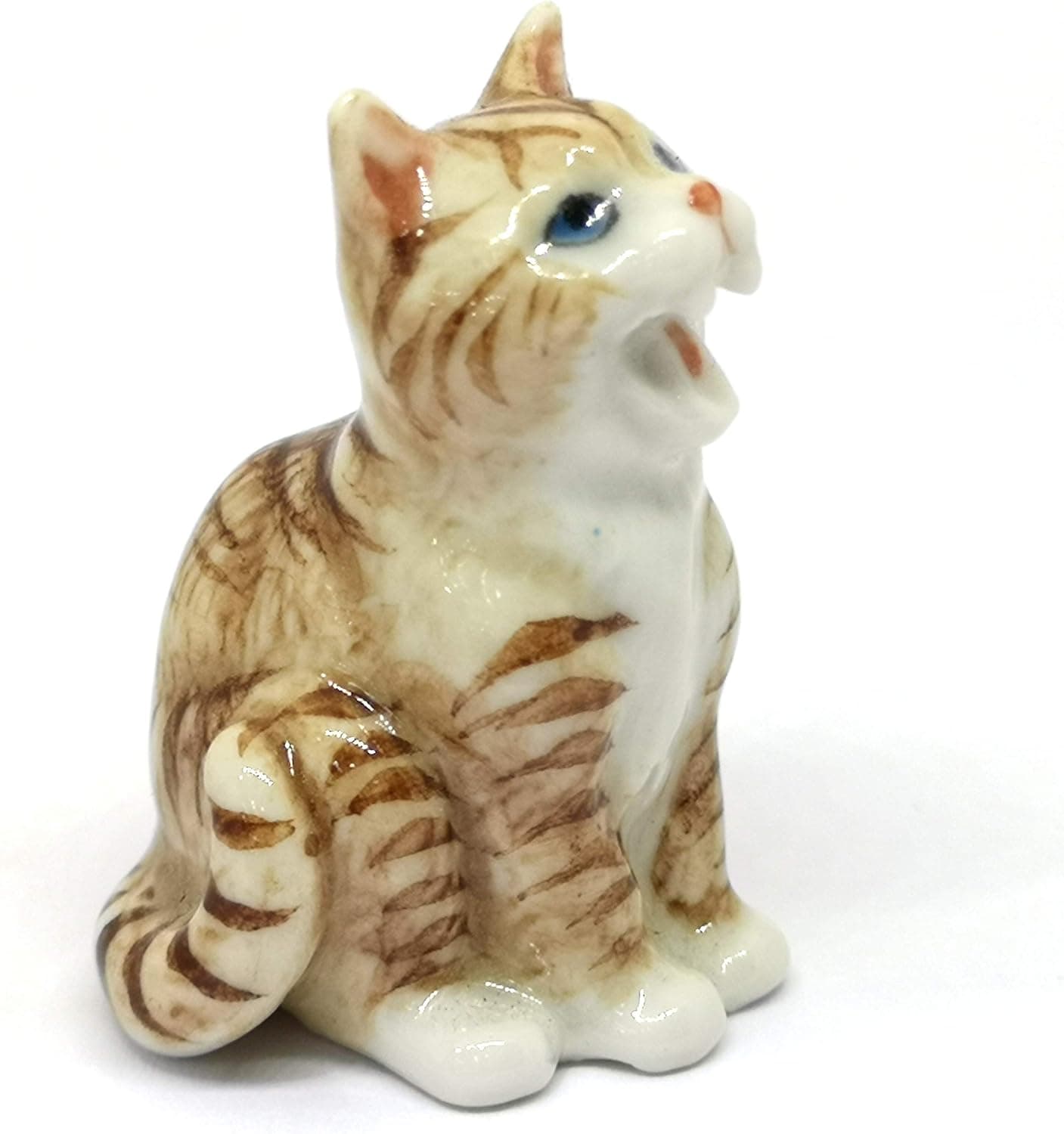ZOOCRAFT Tiger Cat Figurine Ceramic Smiling Orange Handicarfted Dollhouse Miniatures