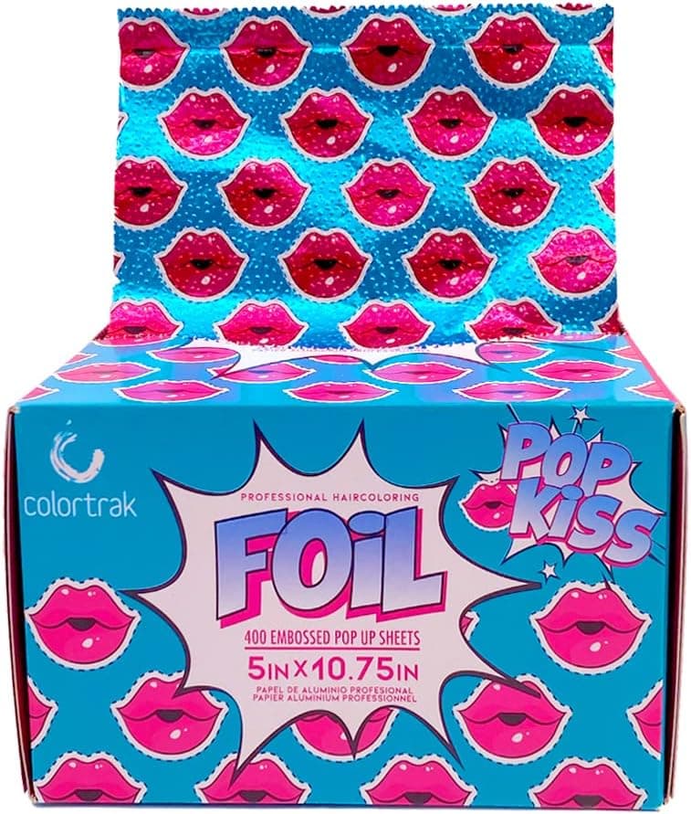 Colortrak Pop Kiss Pop-up Foil Dispenser (400 Count), Pre-cut Sheets, Non-Slip Embossed Texture, 5" x 10.75" Sheets for Hair Foil Coloring and Highlighting Sheet Applications