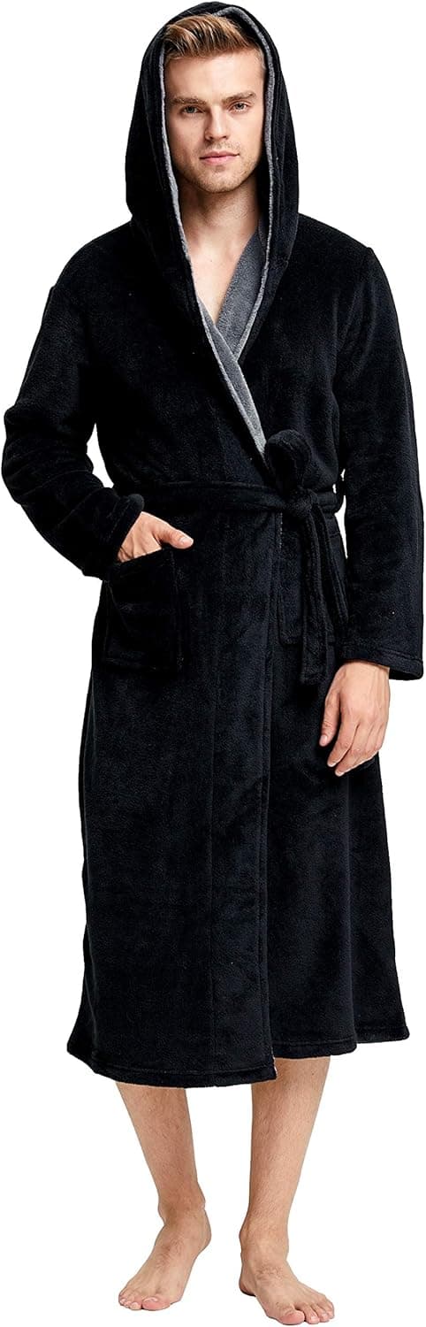 TONY AND CANDICE Men's Fleece Bathrobe Long Shawl Collar Plush Robe