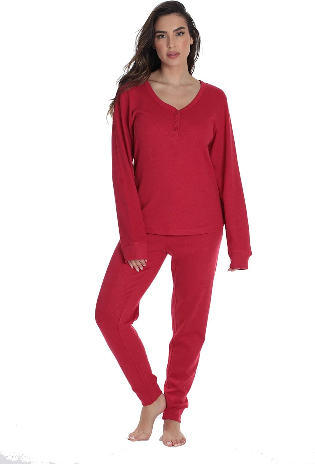 #followme Womens Thermal Henley Jogger Pant Set