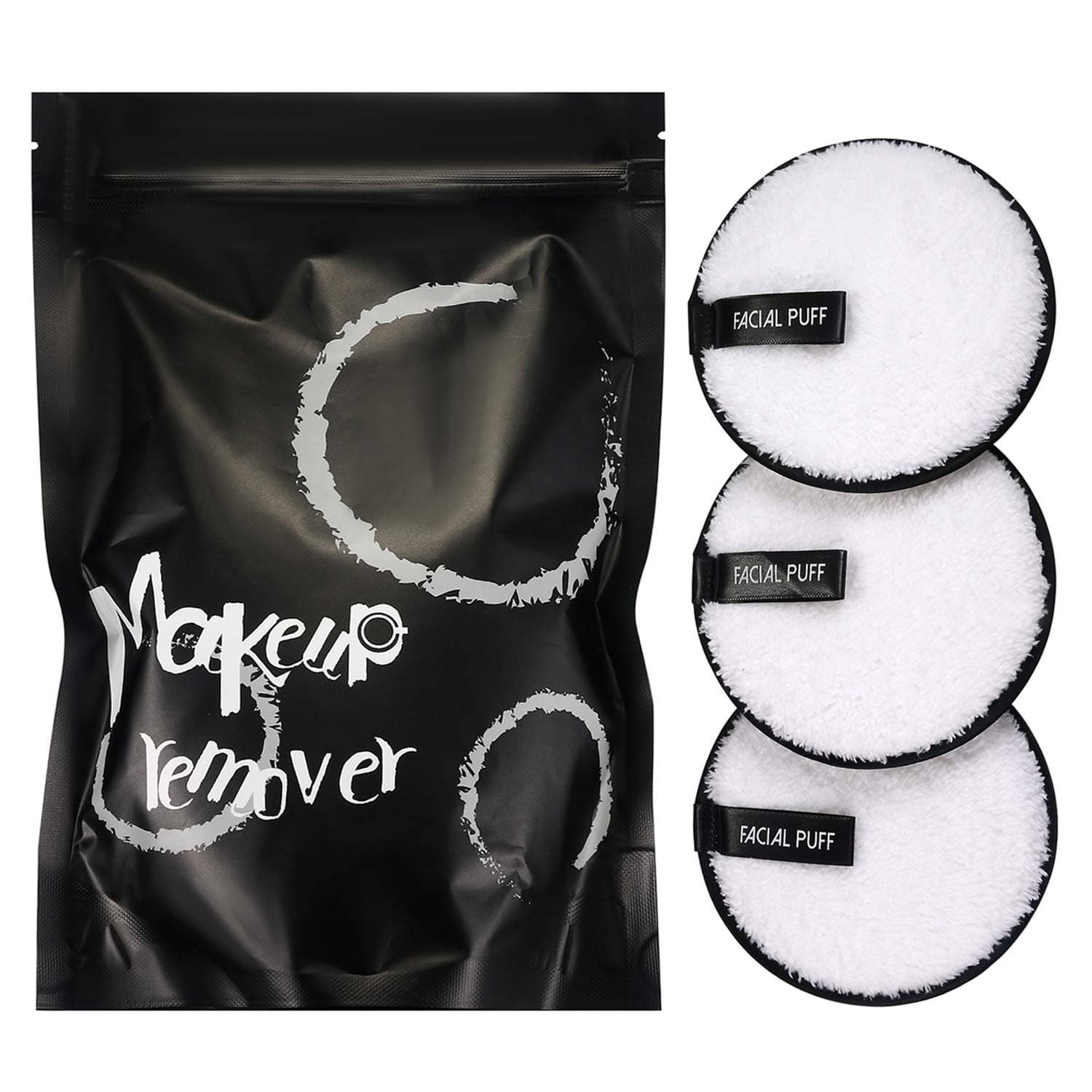 JewelryWe 3pcs Reusable Makeup Remover Pads Double-Side Washable Makeup Removal Cloth Facial and Skin Care Puff Sponge