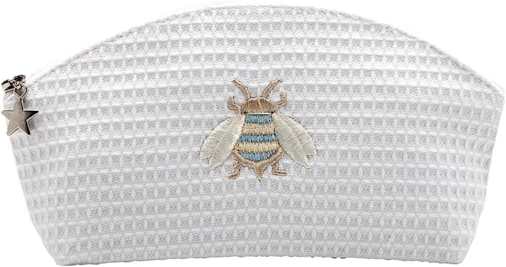 Jacaranda Living Waffle Weave Cosmetic Bag, Napoleon Bee Wreath, Small, Duck Egg Blue