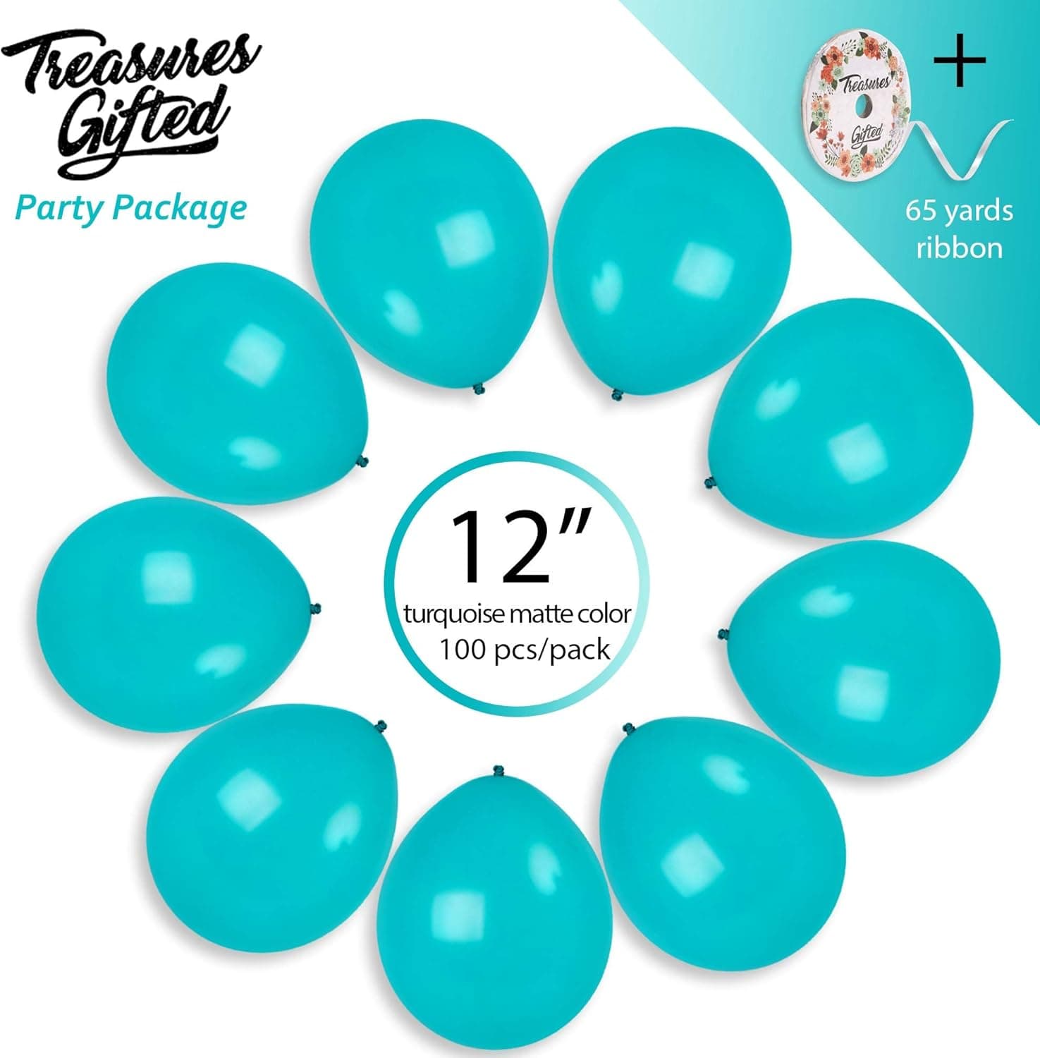 Treasures Gifted Teal Balloons - Matte Light Turquoise Balloons - Pastel Turquoise Latex Balloons 12 Inch - Aqua Blue Balloons - Teal Green Balloons - Seafoam Balloons - Aqua Balloons 100 Pack Bulk