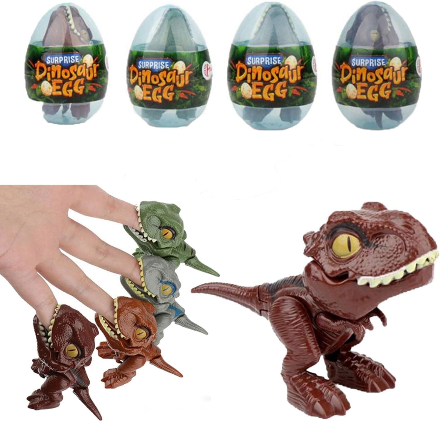 miumeow 4 Pack Prefilled Easter Eggs with Dinosaur Toys Mini Dinosaur Figures for 3 4 5 6 7 8 9 10 11 Boys Girls,Easter Basket Stuffers Classroom Party Favor for Kids Adults