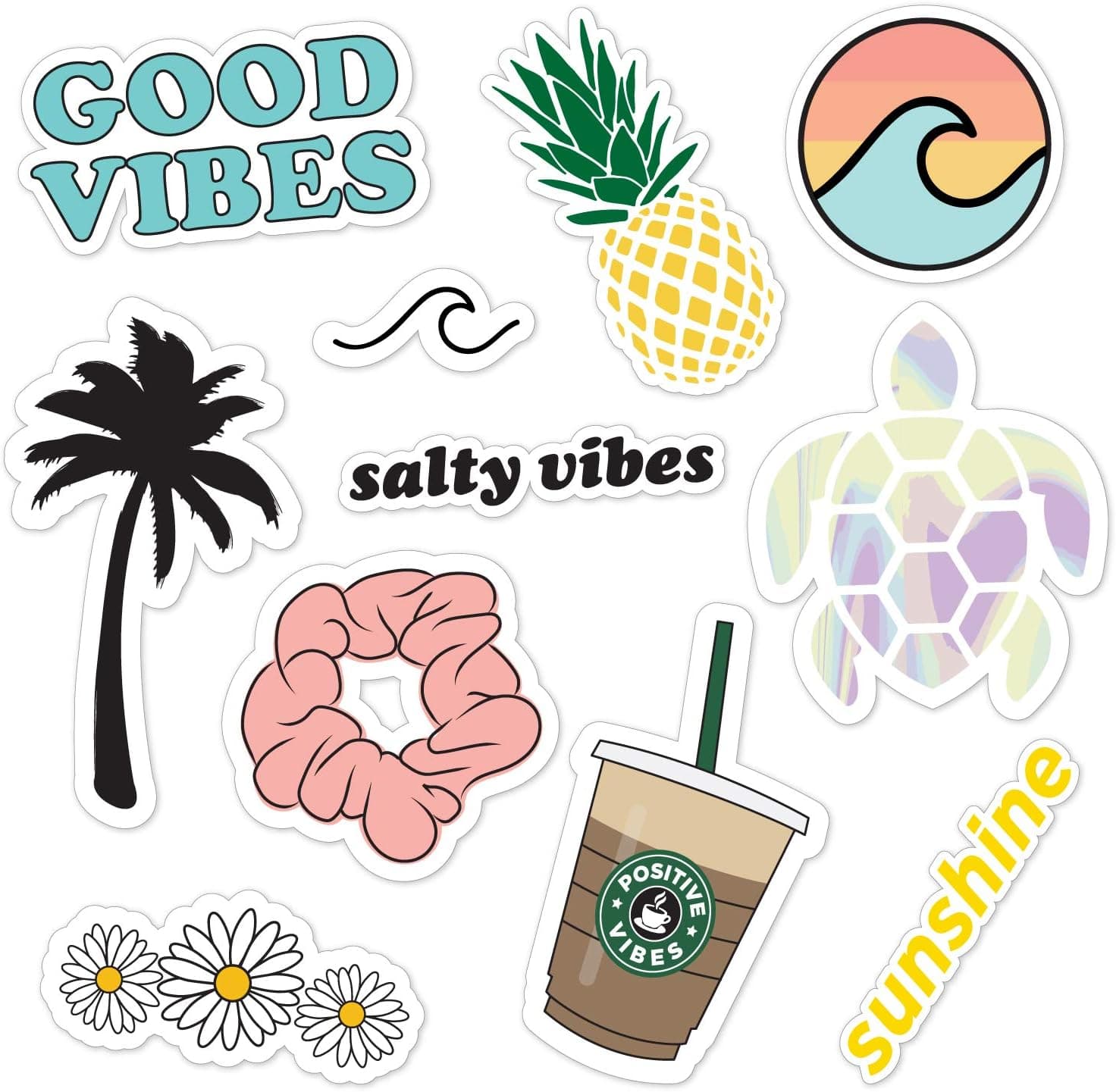 Canopy Street - Girl Stickers for Good Vibes - Cute Laptop and Water Bottle Stickers, 11 Waterproof Stickers, Salty Vibes Assortment