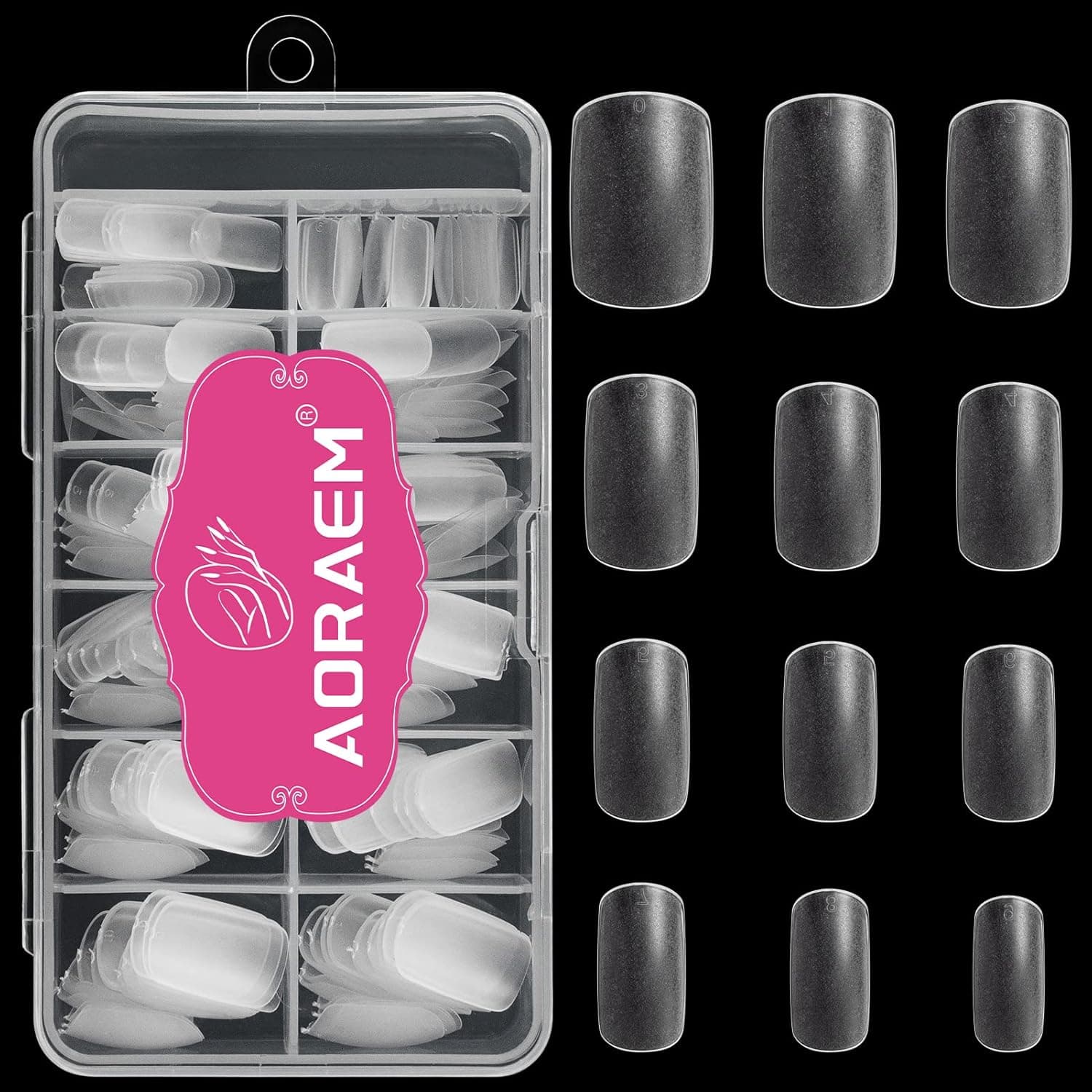 AORAEM Short Square Oval Nail Tips,240Pcs Full Matte Artificial Full Cover Soft Clear False Gel Nail Tips 10 Sizes with Box for Home DIY Nail Salon