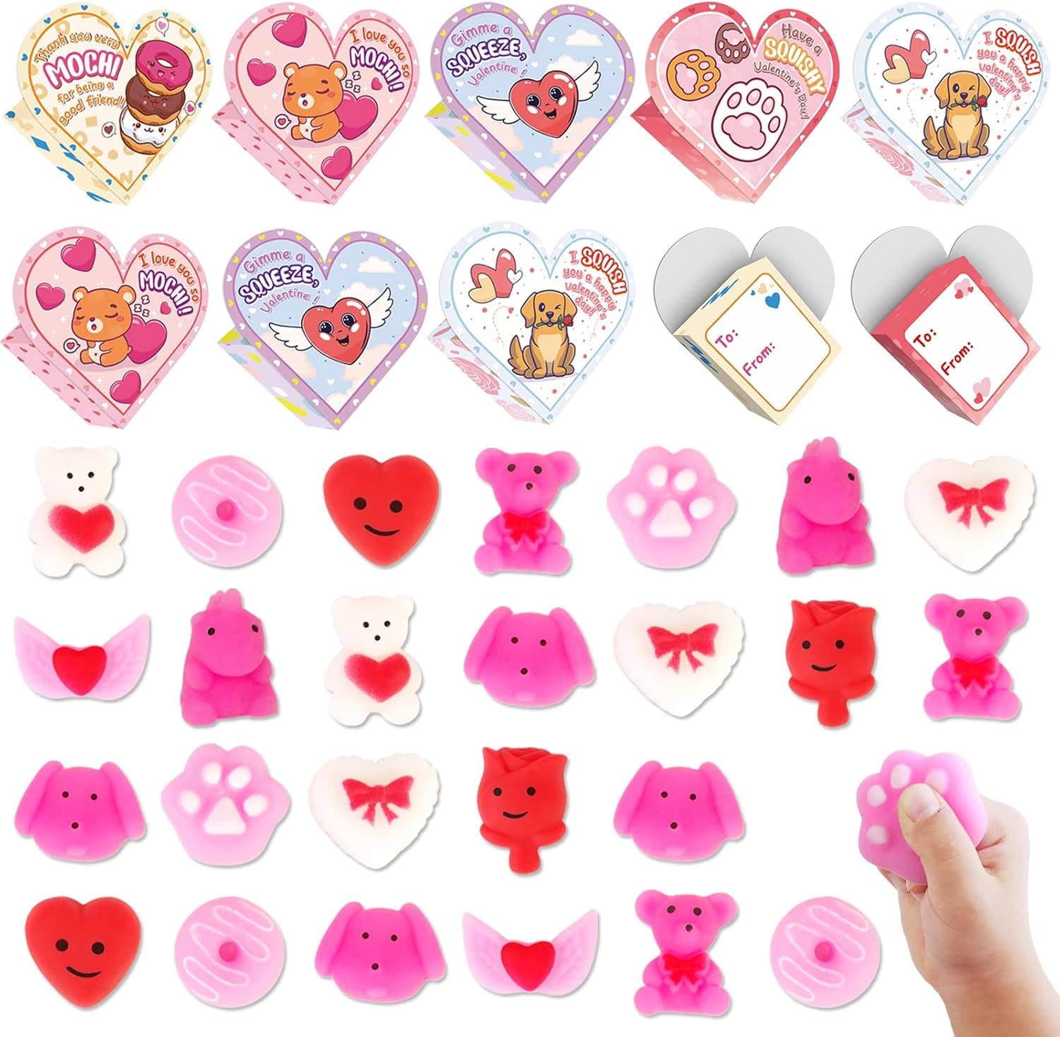 Shemira 30 Packs Valentine's Day Cards for Kids with Squeeze Toys, Kids School Classroom Valentine's Day Exchange Gifts ,Kids Valentine Party Favor