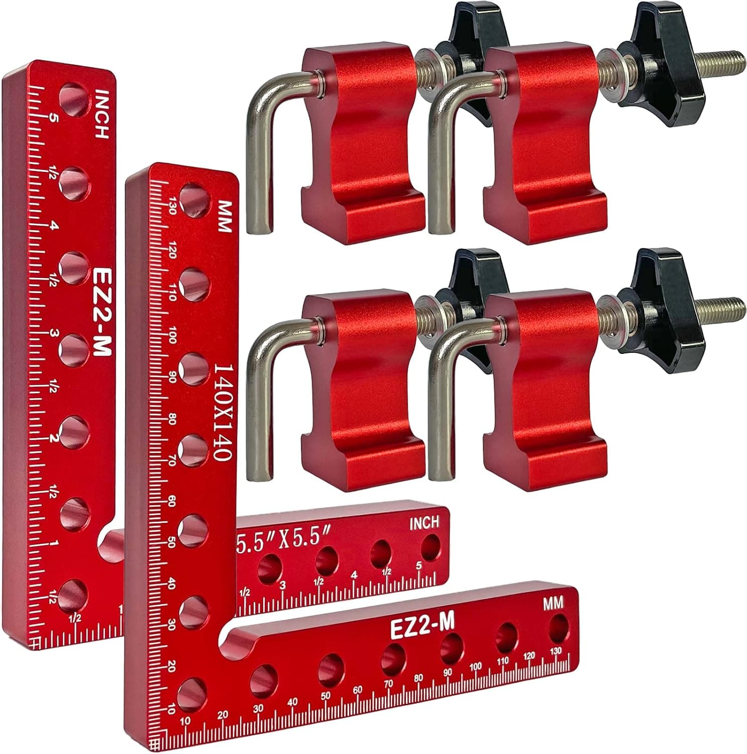 EZ2-M Clamping Square 90 Degree Clamp Positioning Square 5.5"X5.5" (140mmX140mm) Aluminum Alloy Right Angle Clamp Corner Clamps For Woodworking For Picture Frame Box Cabinets Drawers 2 packs