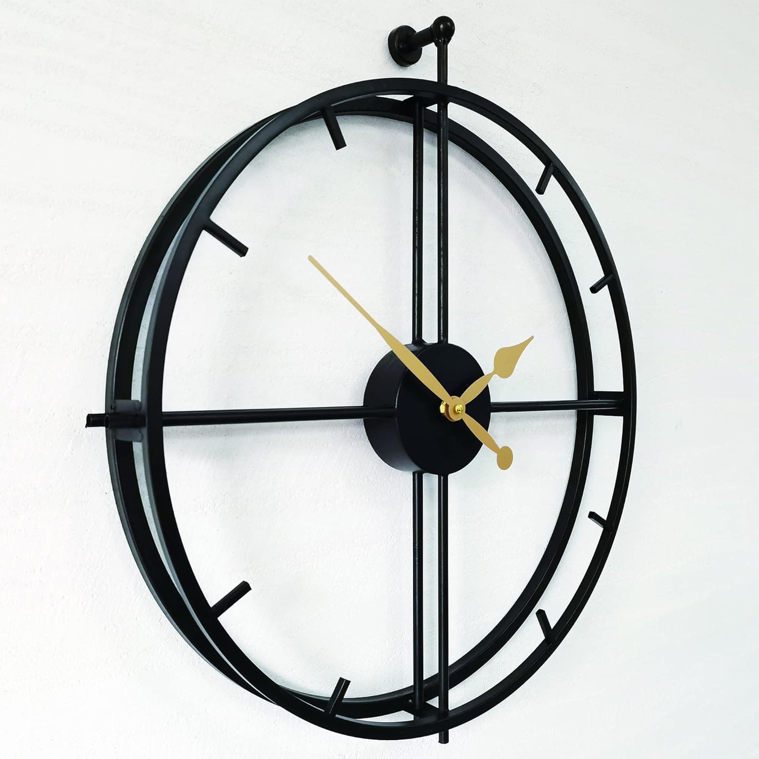 Qukueoy Double Layer Modern Art Big Clock 3D Decorative Large Metal Wall Clocks for Living Room,Minimalism, Battery Operated, 20"x24" (Black)