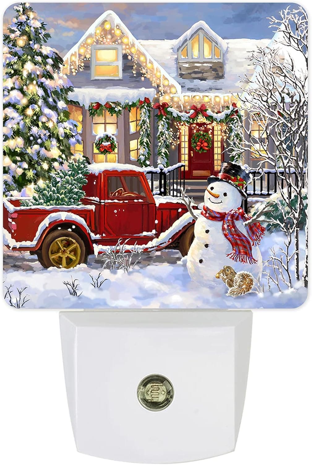 Plug-in Night Light Lamp with Sensor, Christmas Tree Snowman and Farmhouse Truck Wall LED Nightlights Auto Dusk to Dawn Sensor for Bedroom,Baby Nursing,Kids Room Decor Snowy Landscape