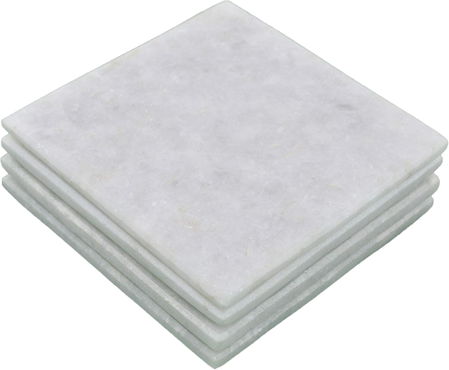 Marbco Marble Square Stone Coasters 4 Inches (10 cm) in Diameter Buff Polished with corksheet Best marble stone coasters with a fine color and solid build material (White, Set Of 4)