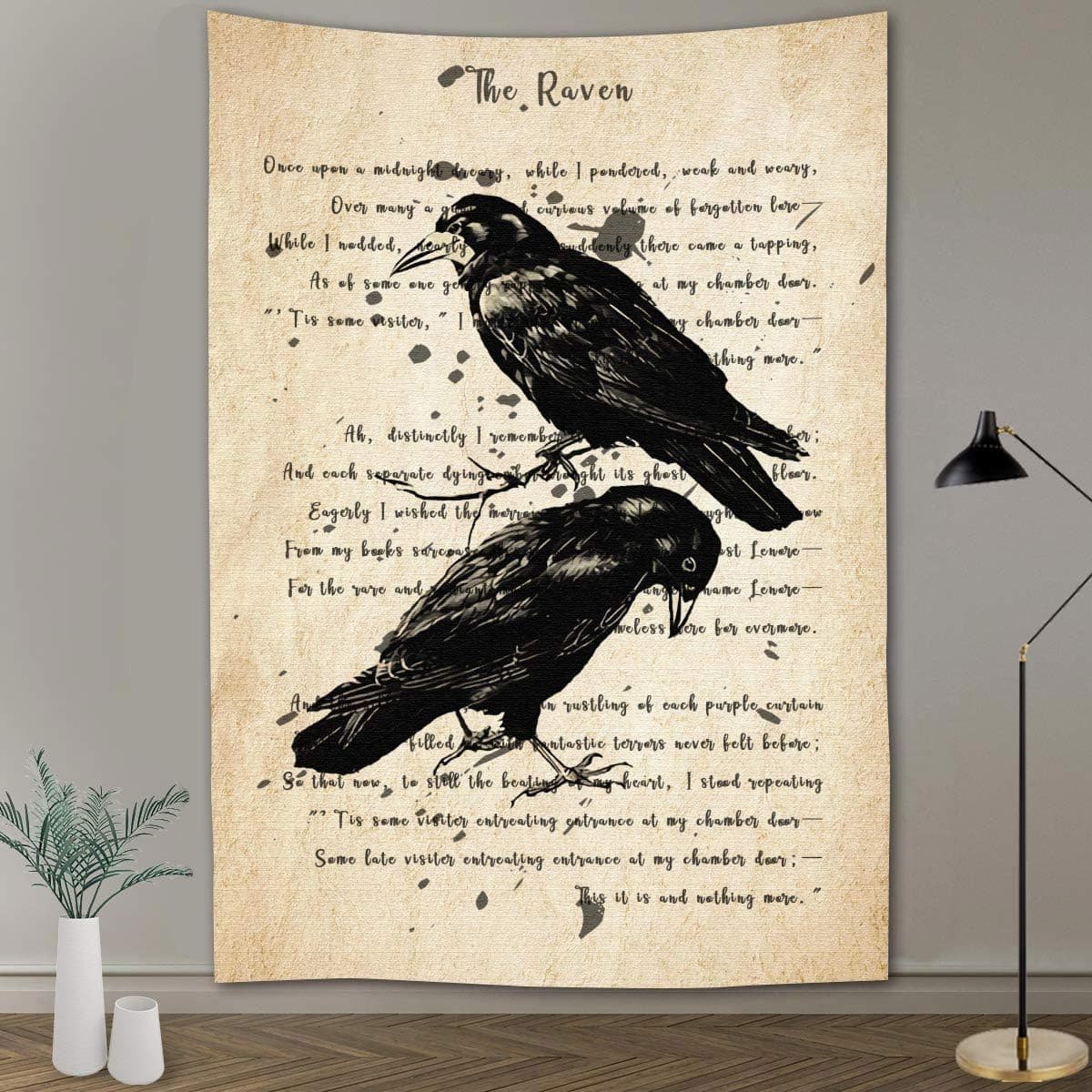 FEASRT The Raven Tapestry Nevermore Wall Decor Vintage Edgar Allan Poe Gothic Rustic Home Room Raven Wall Hanging 40x60inch for Living Room Bedroom Dormitory Office GTQQAY1185