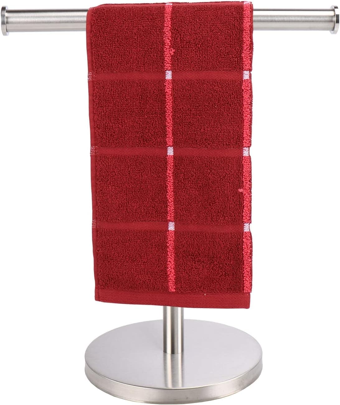 TocTen Hand Towel Holder Stand, T-Shape Hand Towel Rack for Bathroom Vanity Countertop, SUS 304 Stainless Steel Bath Towel Bar Stand with Heavy Duty Base (Brushed Nickel)
