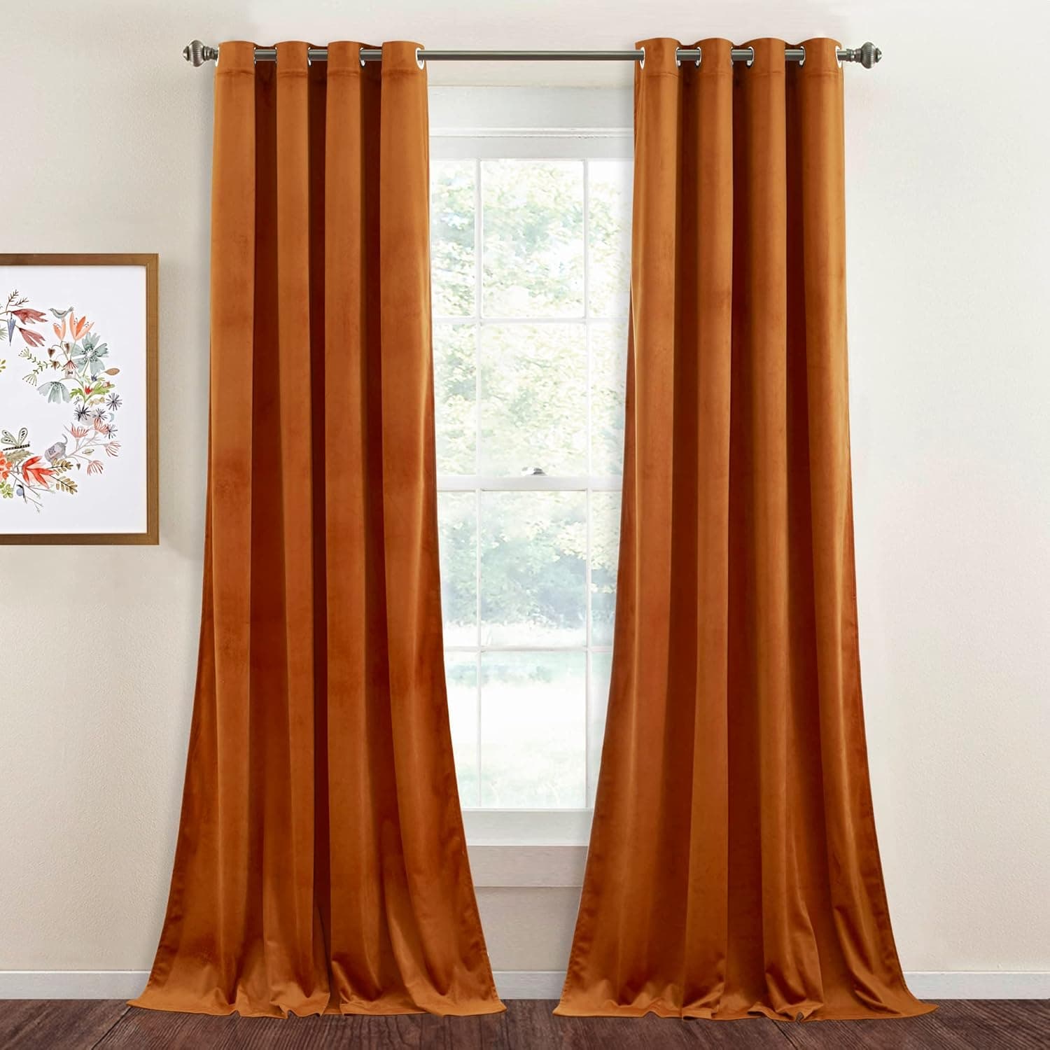 StangH Orange Velvet Curtains - Nursery Kids Curtains for Bedroom, Grommet Room Darkening Thermal Insulated Window Treatments Holiday Home Decors, W52 x L84, 2 Panels