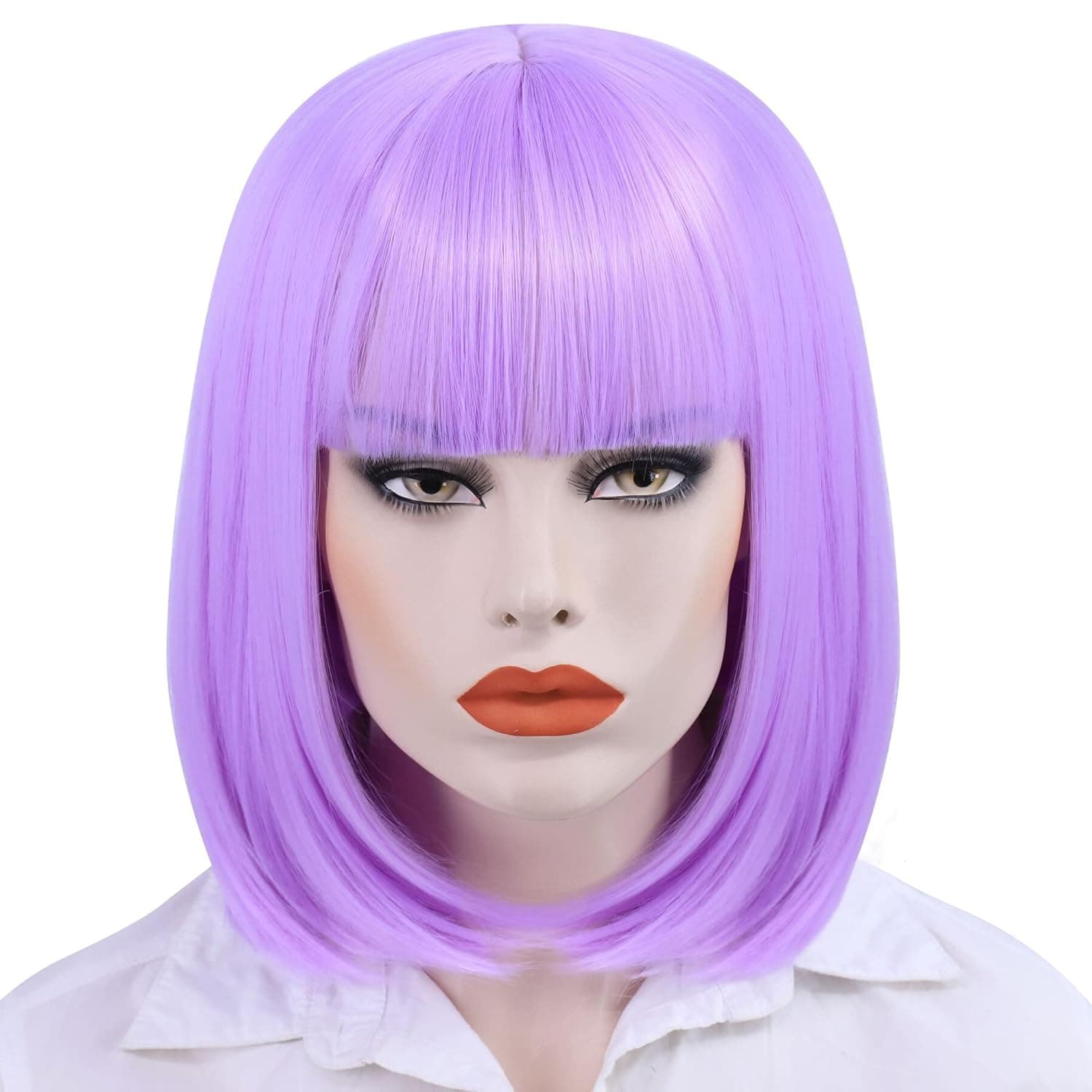Hulaidywig Short Straight Bob Hair Wig with Bangs for Women,Natural Synthetic Straight Wigs for Daily Party Halloween Cosplay (Light Purple)