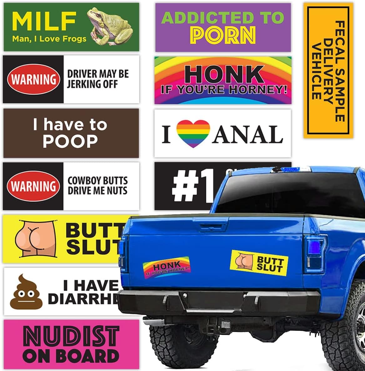 Funny Prank Magnet Bumper Sticker Best Sellers 12-Pack Magnetic Bumper Decal Bumper Magnets Pranks for Adults Joke Waterproof Dirty Truck Sticker Car Sticker Rainbow Gay Pride Stickers